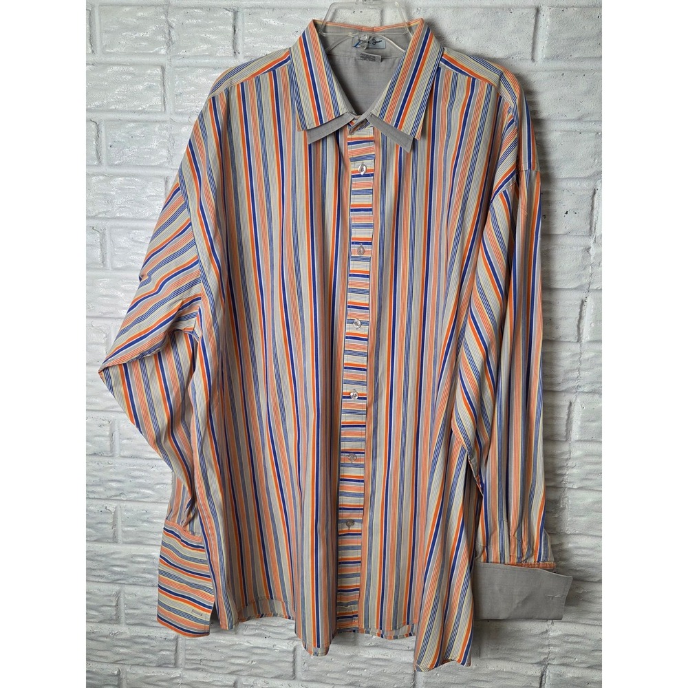 Dtek Jeans Men's 3XL Striped button up dress shirt French Cuff Bold colors